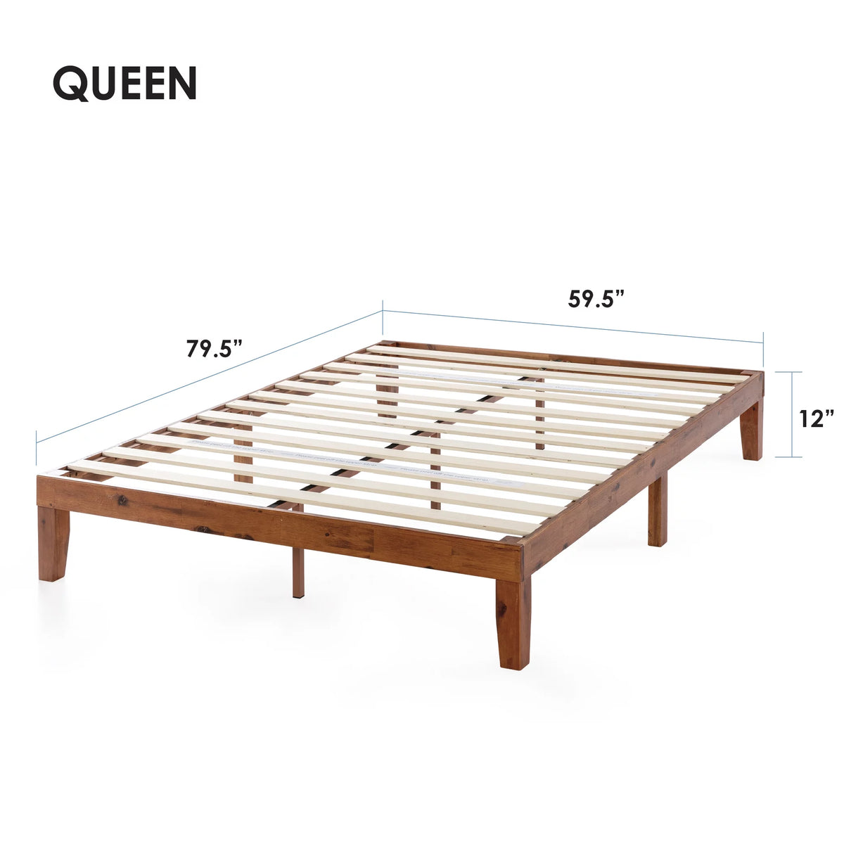 12" Solid Wood Platform Bed with Wooden Slats, Queen, Cherry J319