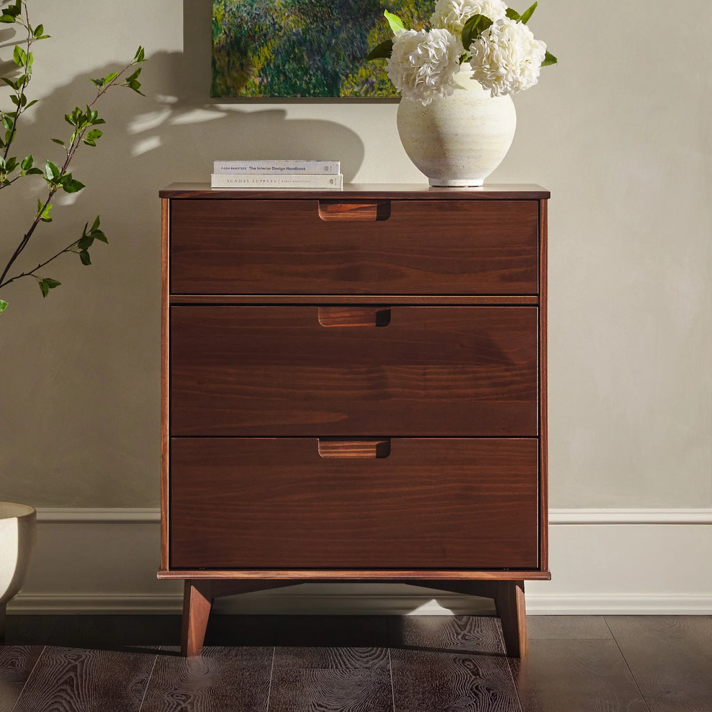 Solid Wood Walnut 3-Drawer Dresser Y574729