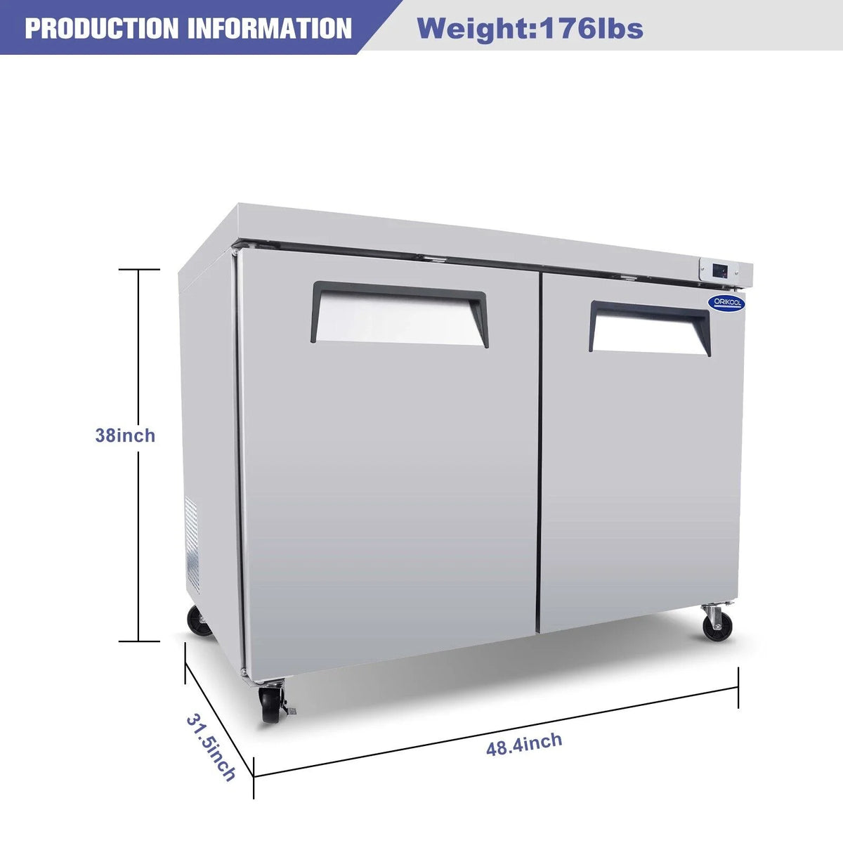 48" Undercounter Worktop Refrigerator Prep Table 14 Cu.Ft 2 Door E78996
