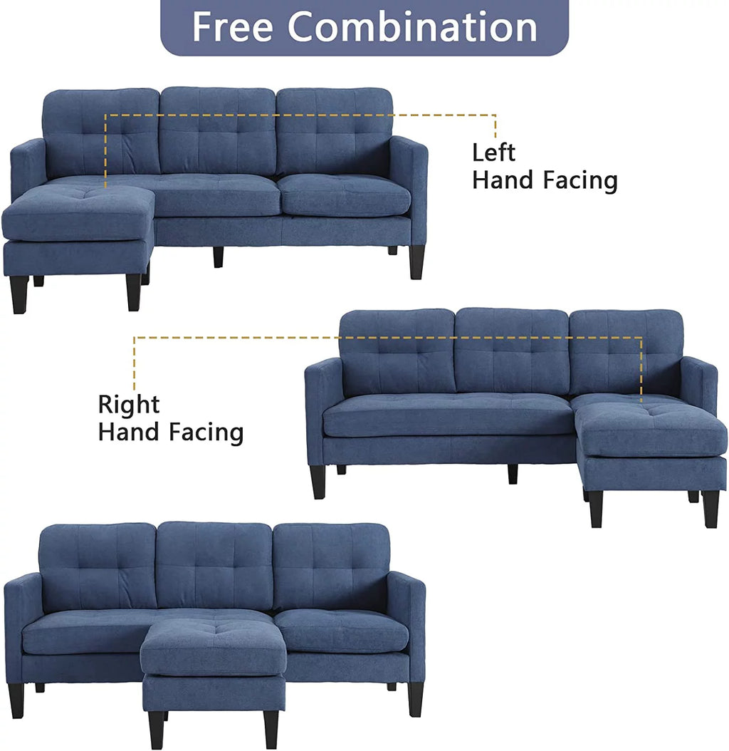 Blue L-Shaped Convertible Sectional Sofa T953