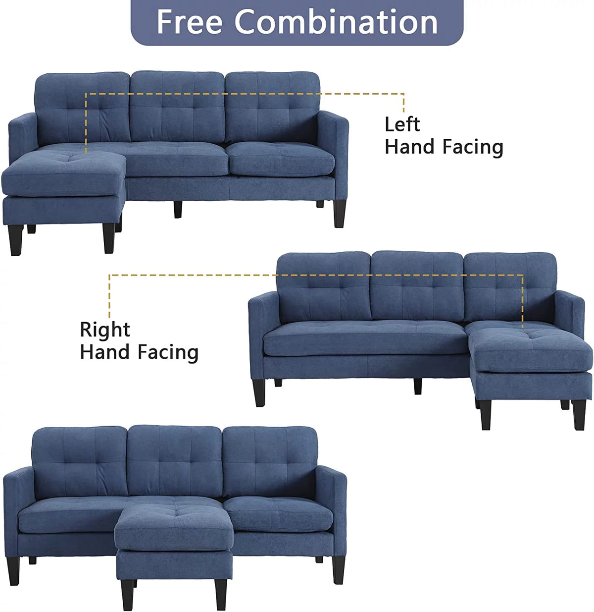 Blue L-Shaped Convertible Sectional Sofa T953