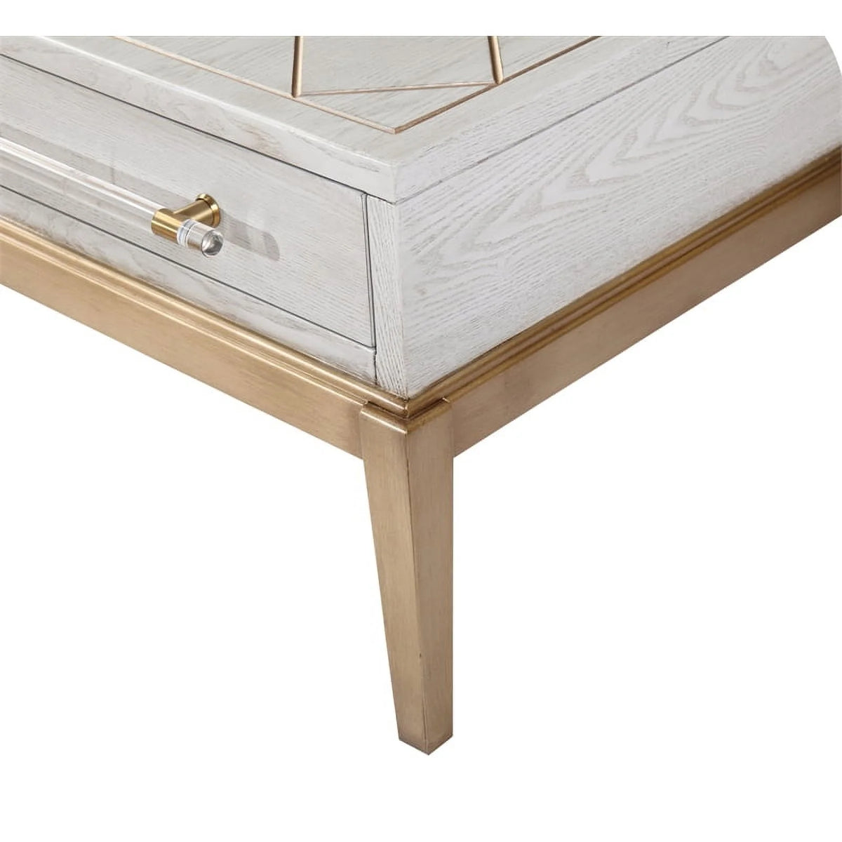Soft White Wooden Cocktail Table with Gold and Acrylic Accents H4189
