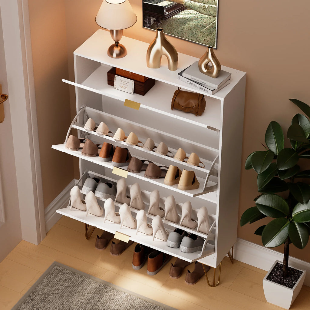 White Flip Down Shoe Cabinet L3598
