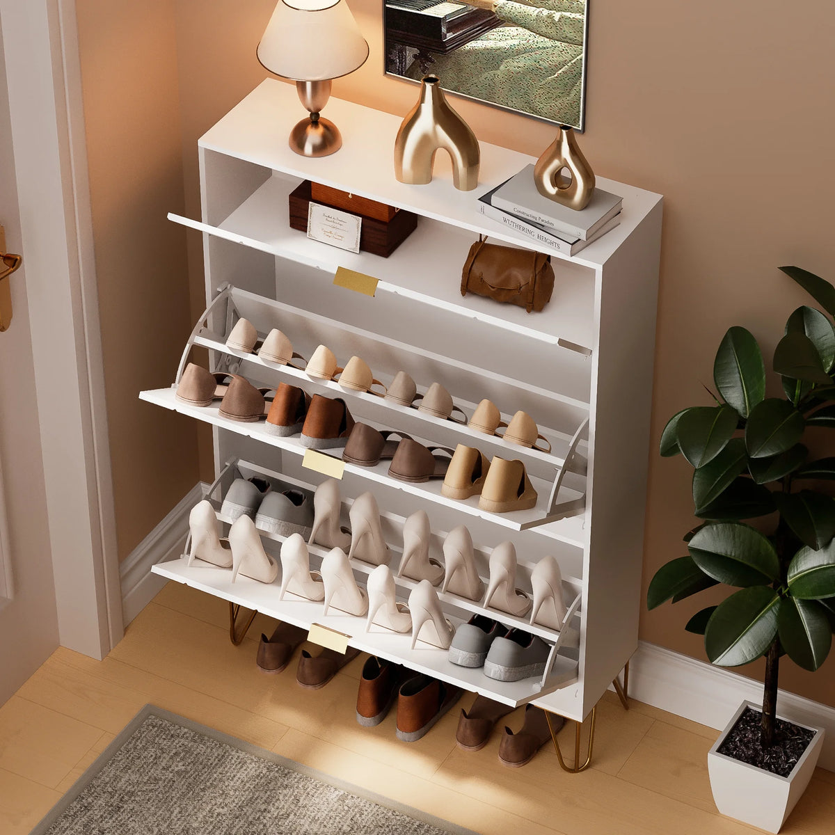White Flip Down Shoe Cabinet L3598