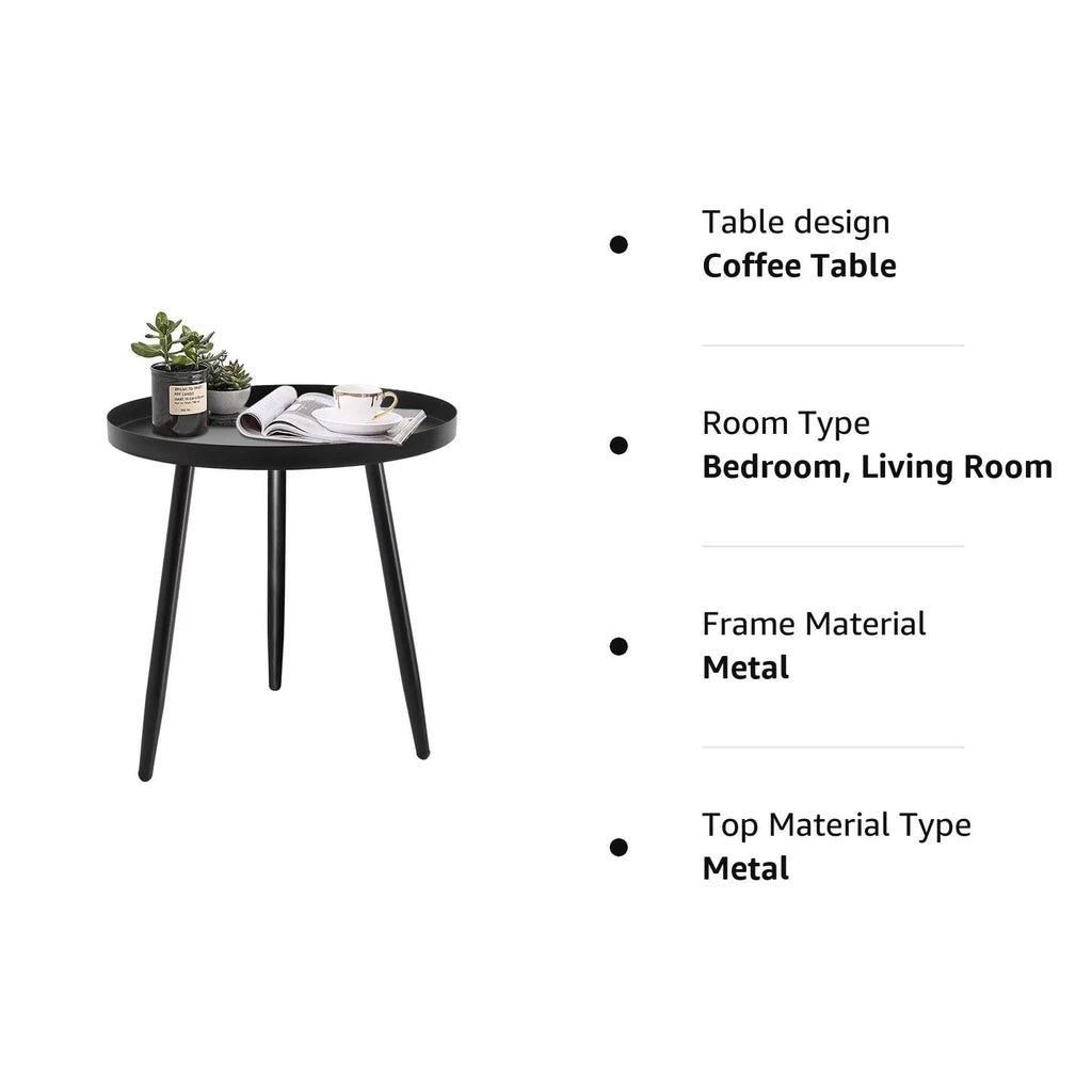 Black Round Metal Side Table 15.8x18.9inches D5420