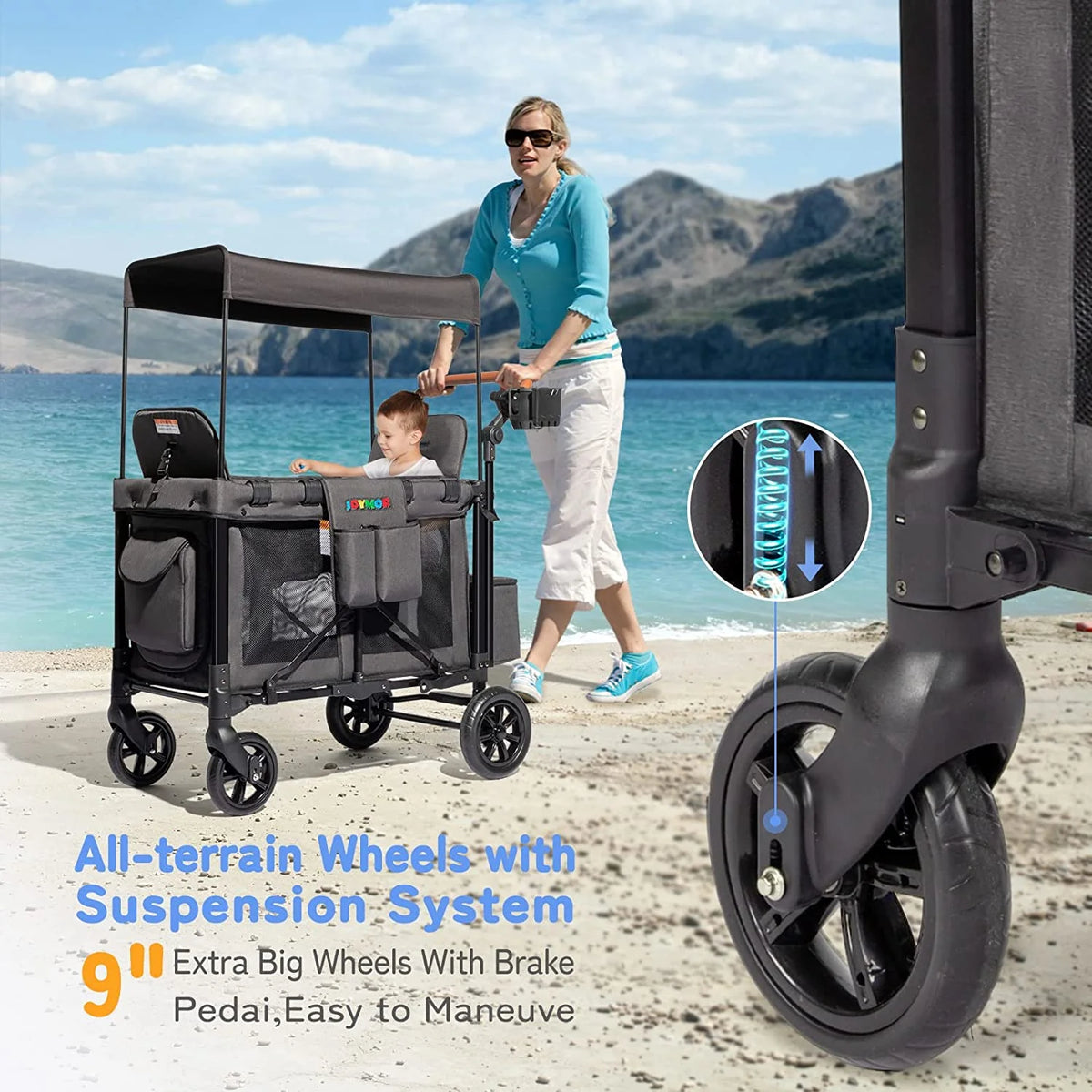 Double Stroller Wagon with 5 Point Harness Y475