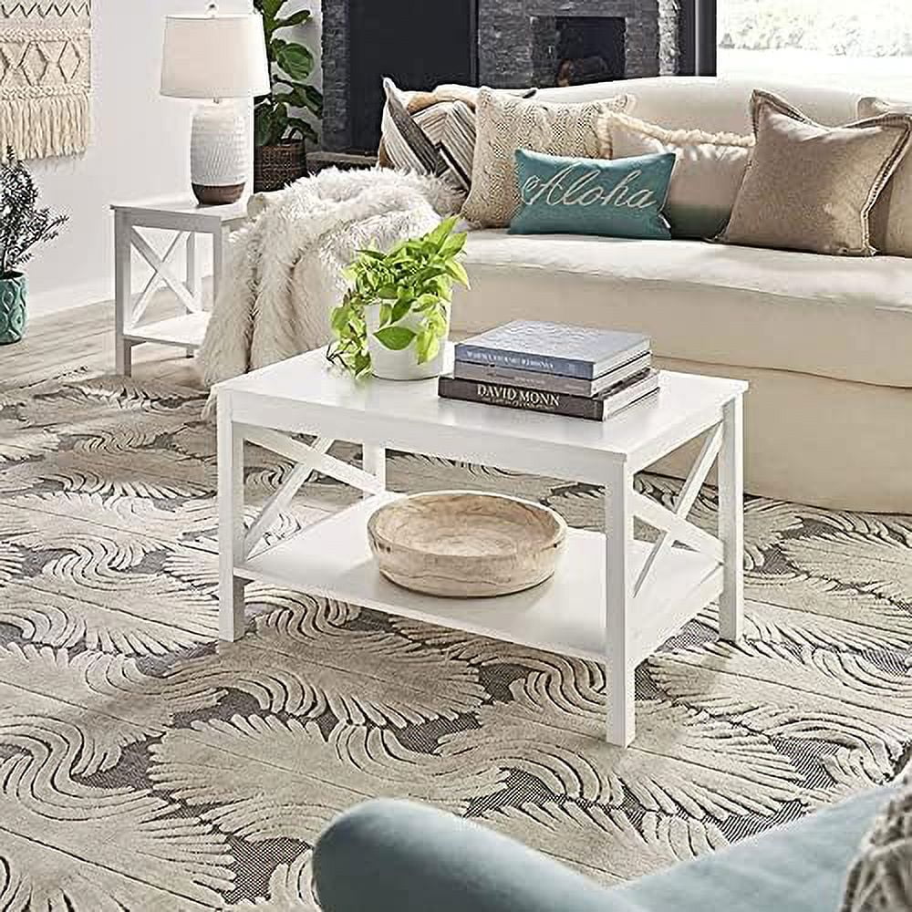 White Wood Coffee Table with Shelf B8864