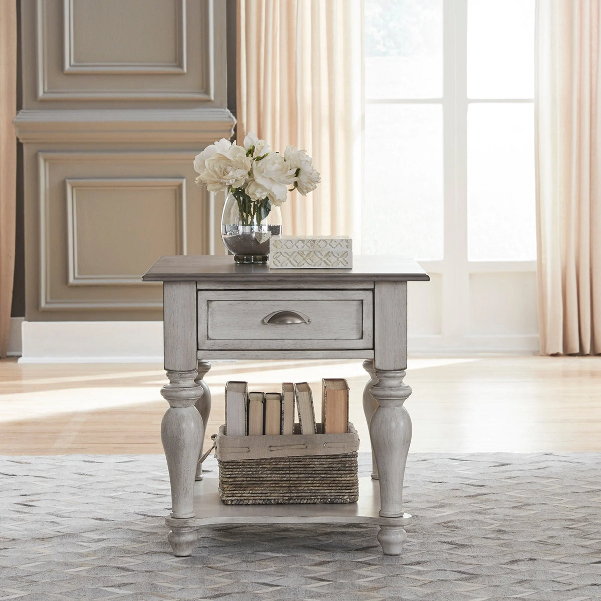 Antique White Weathered Pine Drawer End Table B262627