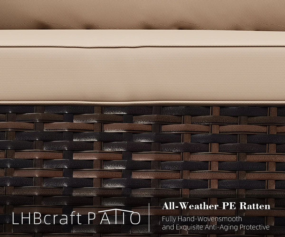 7 Piece PE Rattan Patio Sectional Sofa with Beige Cushions and Table X496095