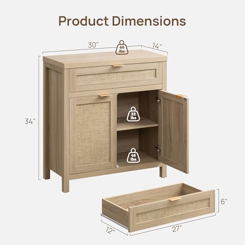 Rattan Storage Cabinet Set of 2 with Doors and Drawer V548