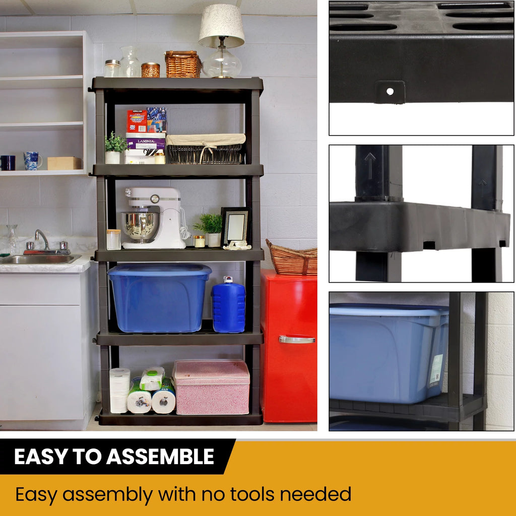 5-Tier Shelving Unit, Black, Pack of 4 I75836