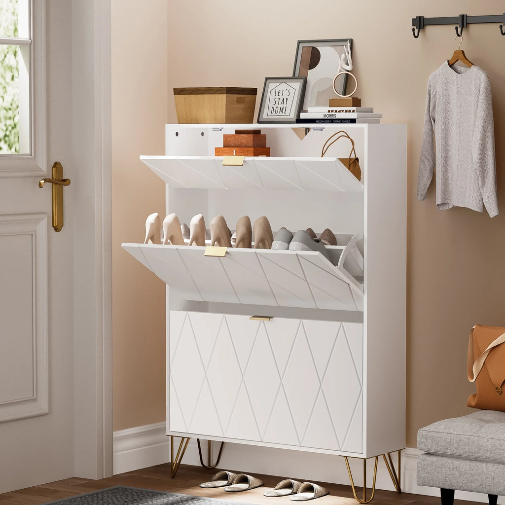 White Flip Down Shoe Cabinet L3598