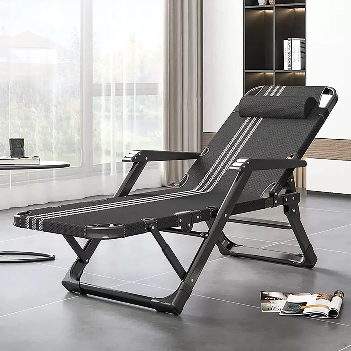 Folding Adjustable 5-Position Outdoor Chaise Lounge Chair with Headrest V2818