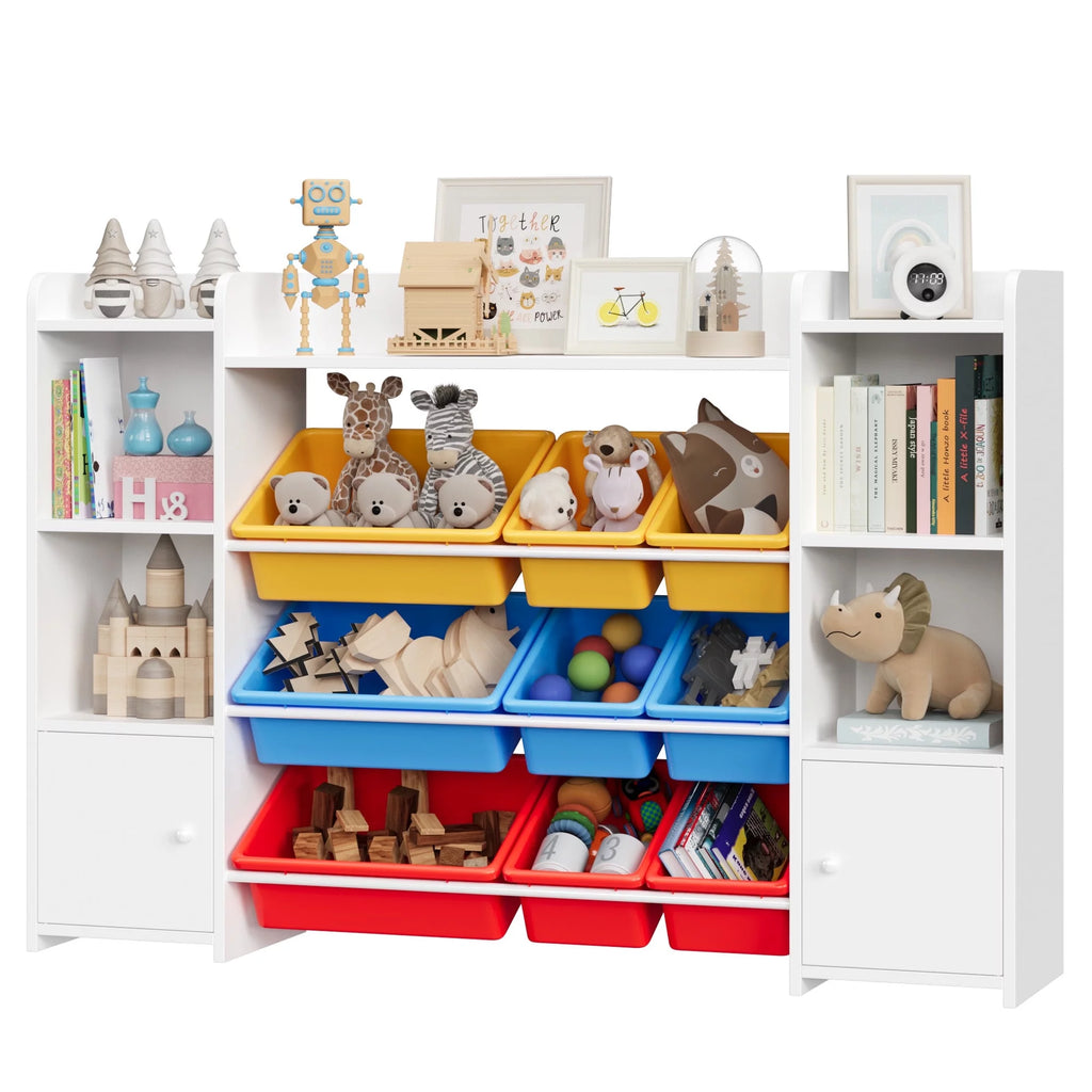 White Toy Storage Organizer Bookcase with 9 Bins M1569
