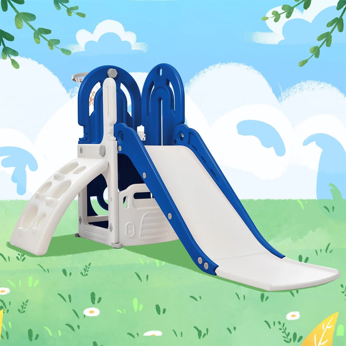 4 in 1 Toddler Climber and Slide Set with Basketball Hoop J412