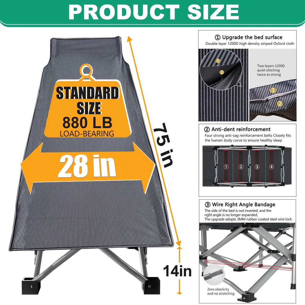2 Pack Folding Camping Cot with Mattress and Carry Bag T643