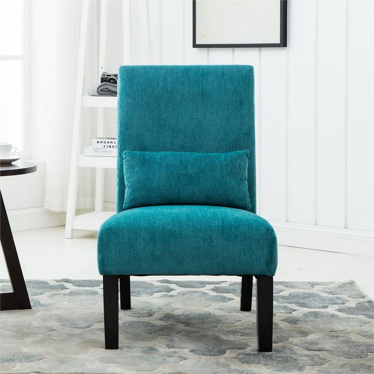 Teal Blue Chenille Accent Chair with Pillow S803