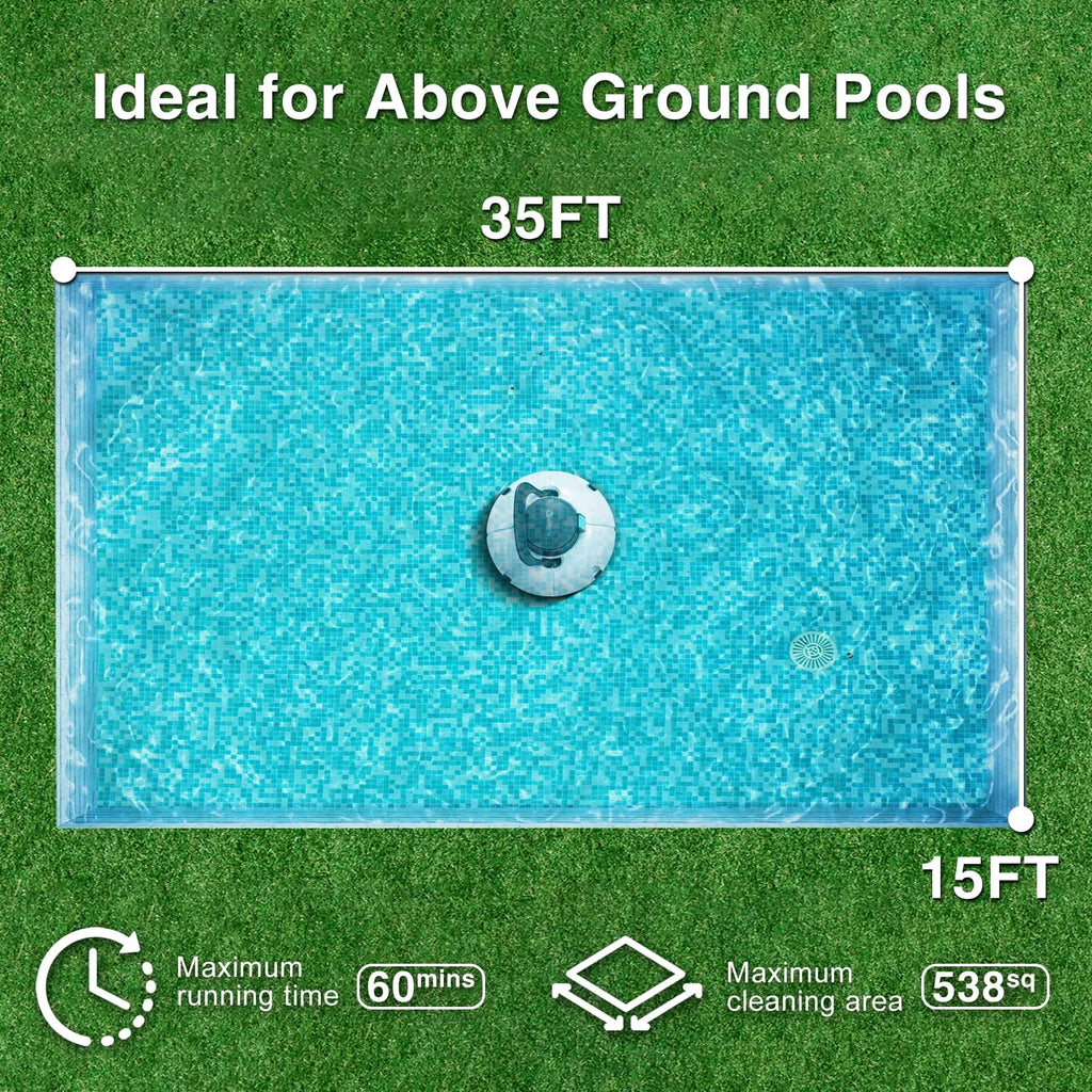 Cordless Robotic Pool Cleaner with Dual Suction Ports O82743