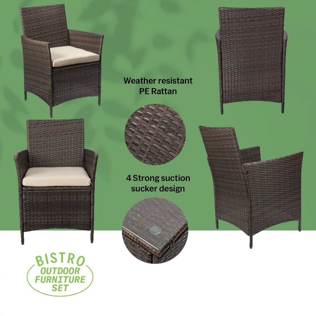 3 Piece Rattan Bistro Patio Furniture Set N106