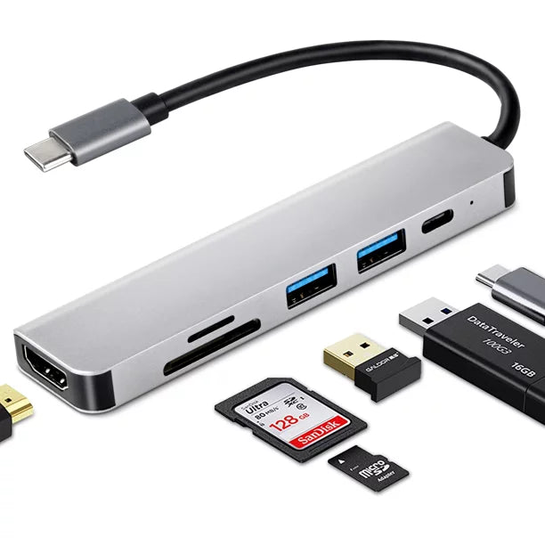USB C Hub 6 in 1 Multiport Adapter with 4K HDMI 3 USB 3.0 Ports SD TF Card Reader P12309