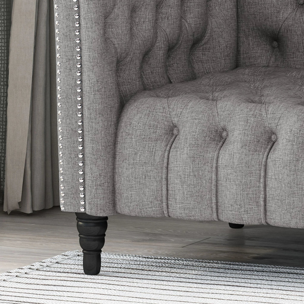 Grey Fabric Tufted 3 Seater Sofa T8430