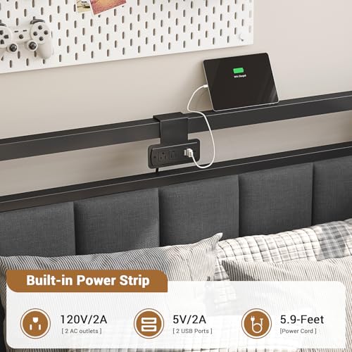 Gray Twin Size Corner Bed Frame with Storage Drawers P87646