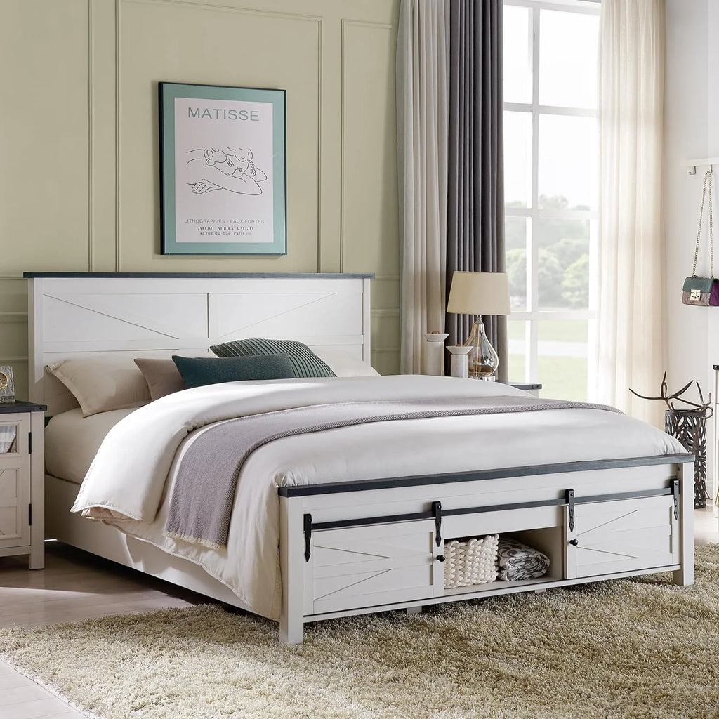 White King Size Platform Bed Frame with Headboard and Storage F1038