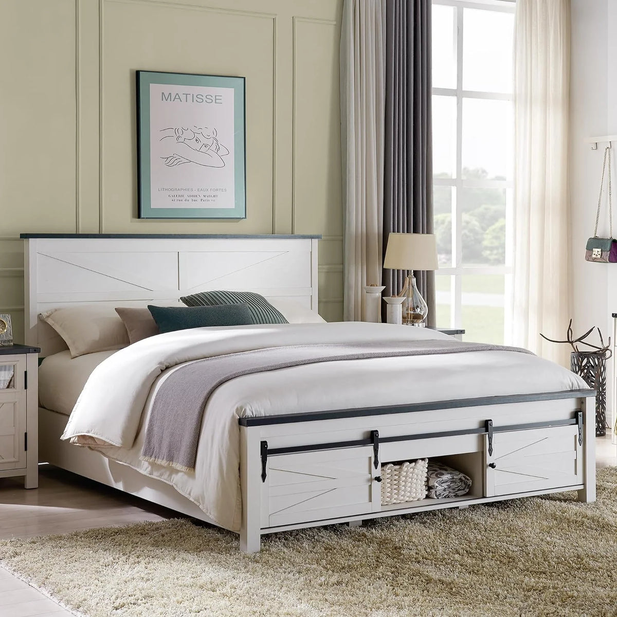 White King Size Platform Bed Frame with Headboard and Storage F1038