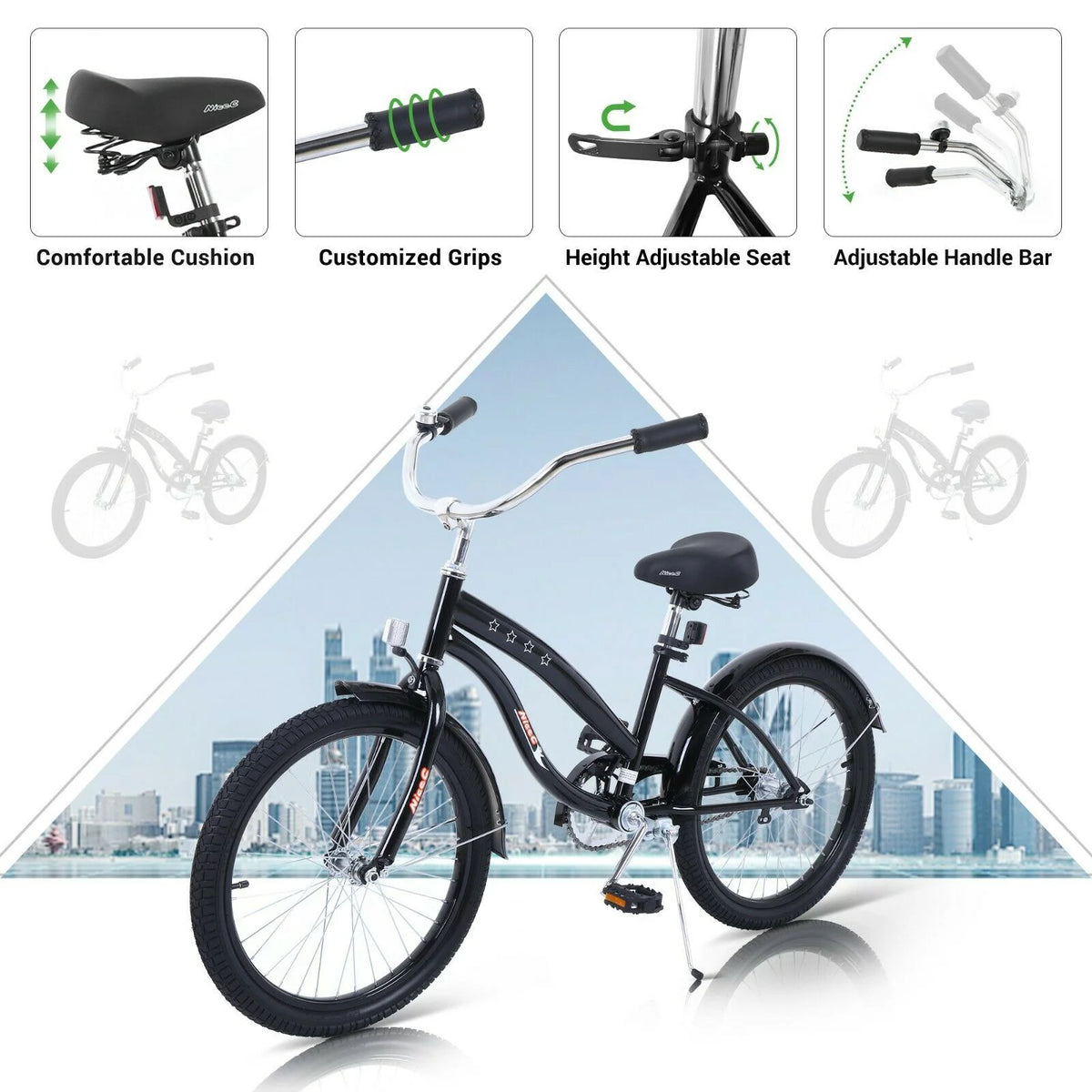 Kids Bike with Coaster Brake and Training Wheels, 12 inch Black S1681