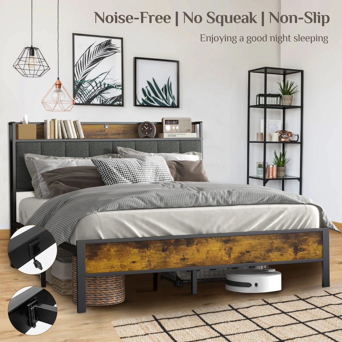 Full Size Metal Platform Bedframe with Headboard J29495