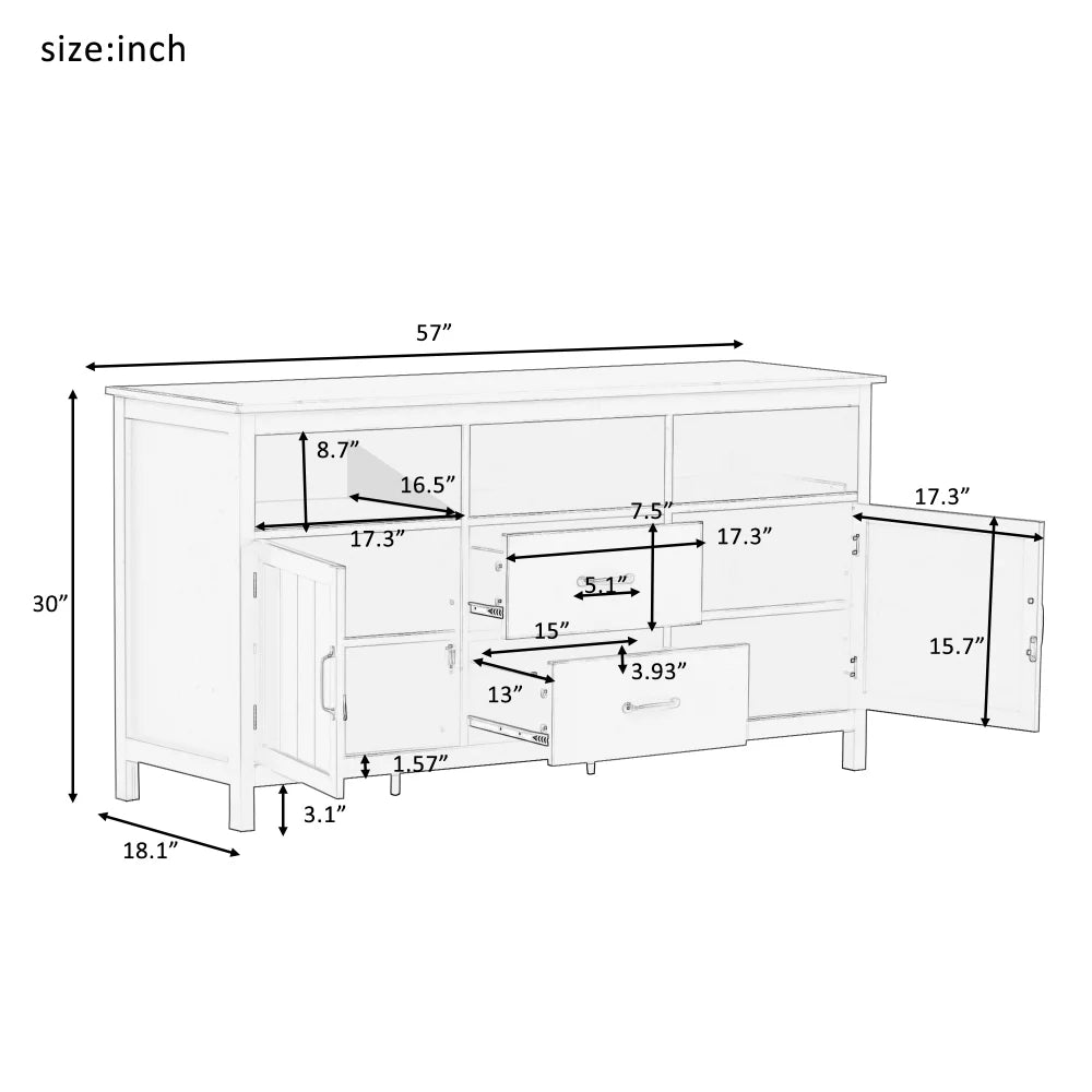 Open Style Cabinet with Sideboard, 2 Doors and 2 Drawers, Navy D741605