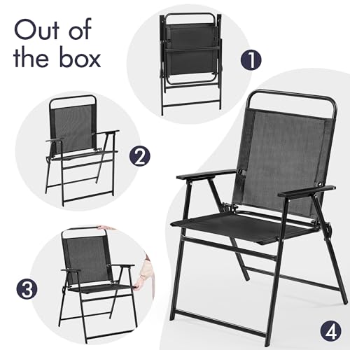 Black Set of 4 Folding Outdoor Chairs with Metal Frame and Armrests R668