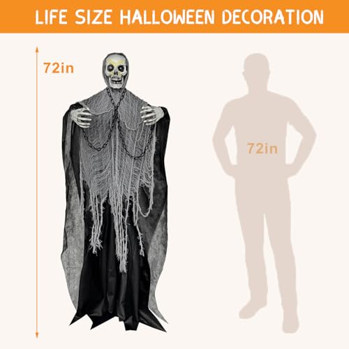 Life Size Animatronics Grim Reaper Halloween Decoration with Chain G56280