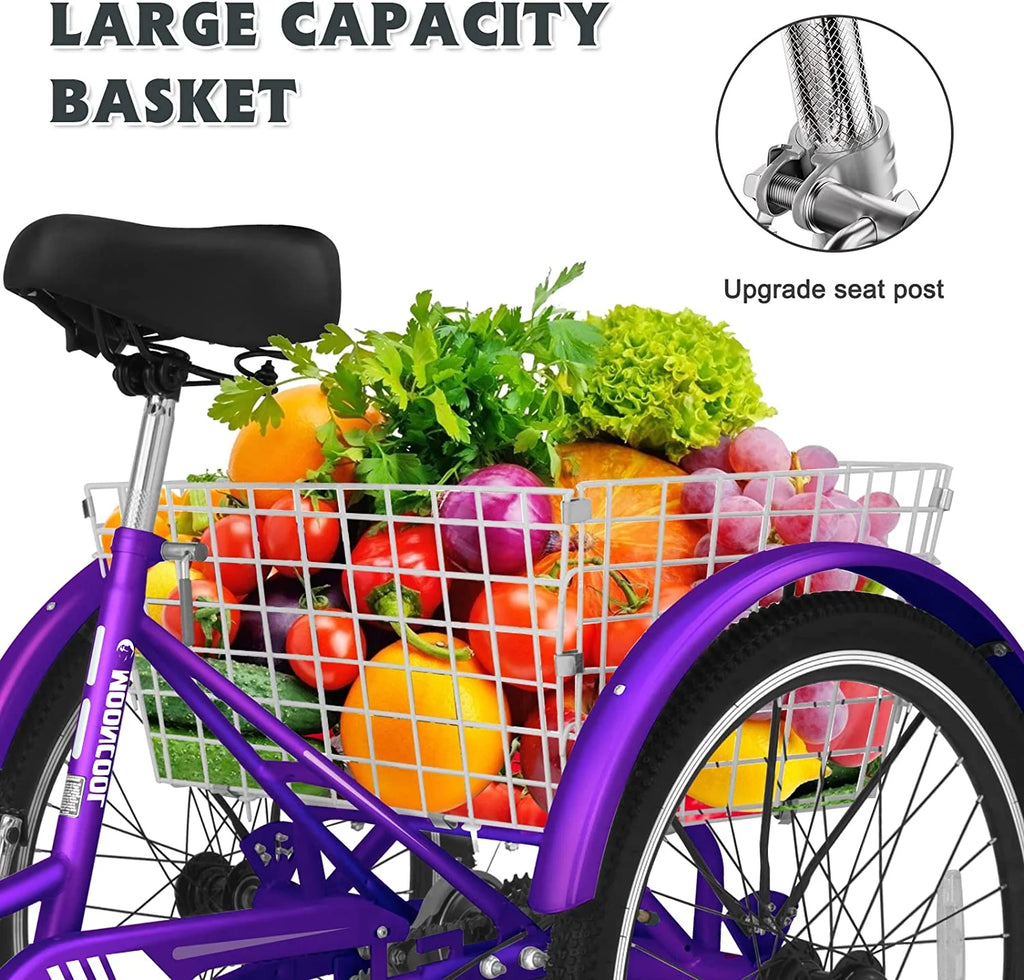 7 Speed 24inch Adult Tricycles with Shopping Basket H740982