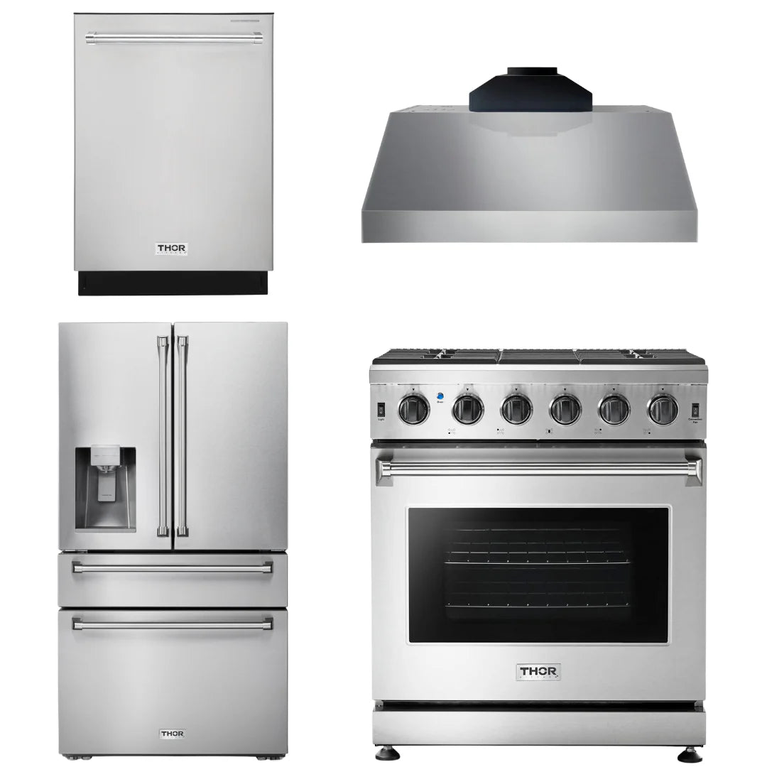30 Gas Range, Range Hood, Refrigerator with Water and Ice Dispenser, Dishwasher O682487