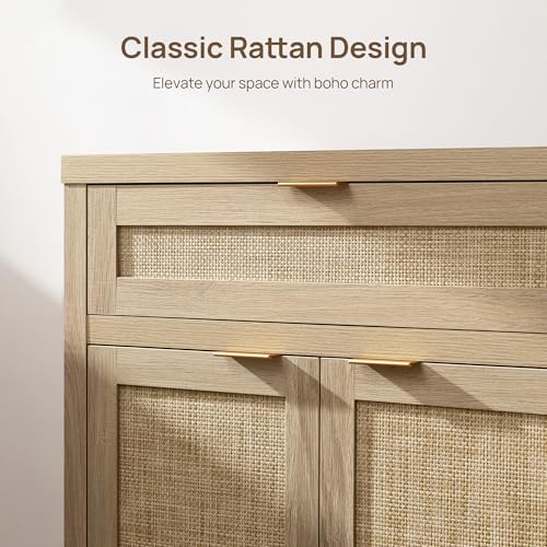 Rattan Storage Cabinet Set of 2 with Doors and Drawer V548