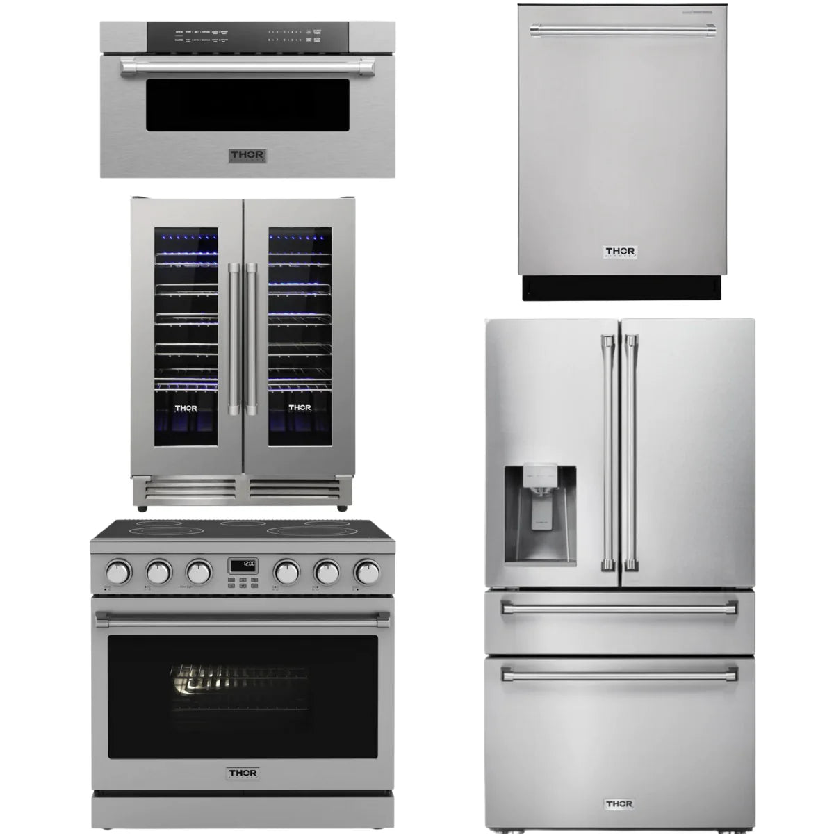 36 Electric Range, Refrigerator, Dishwasher, Microwave and Wine Cooler A71506