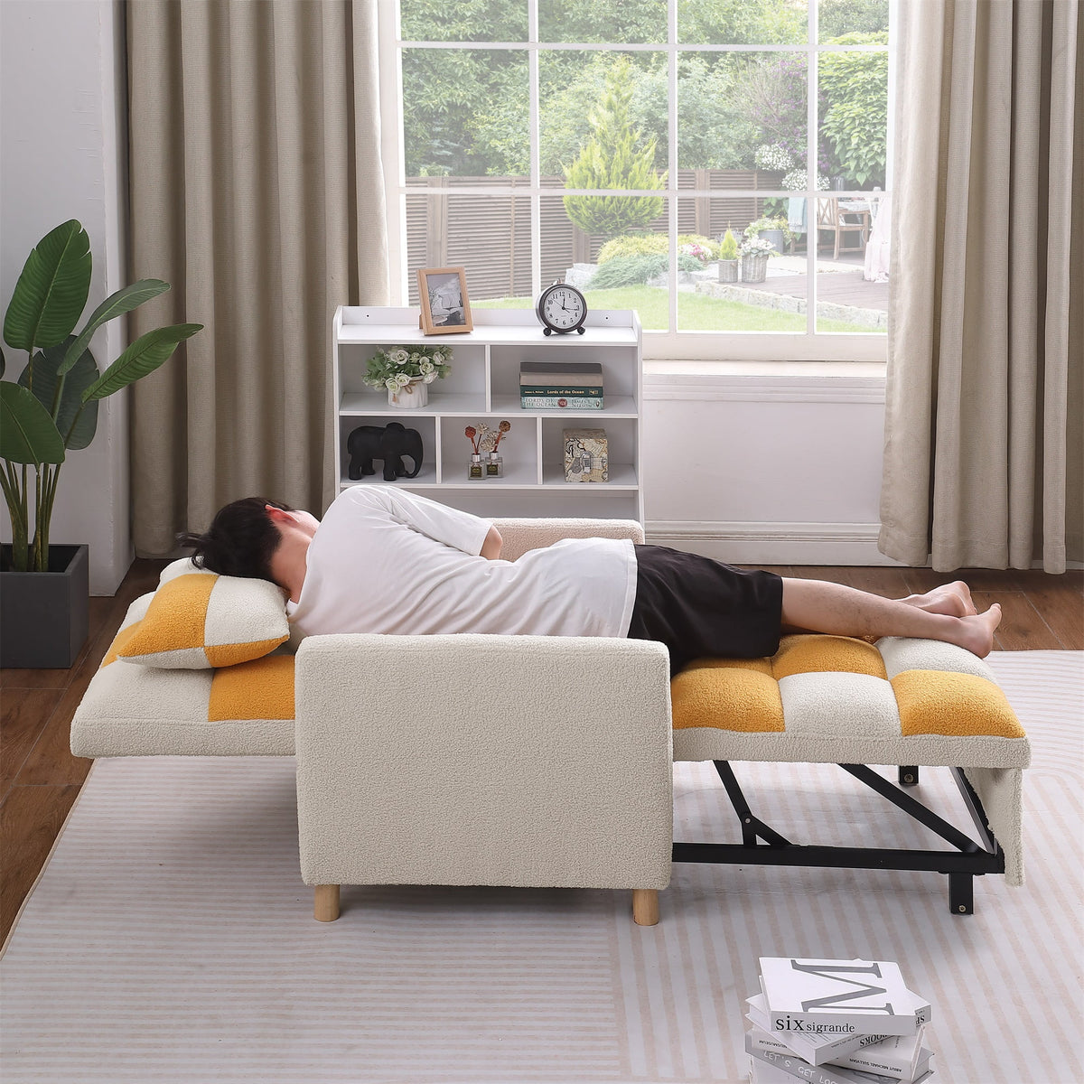 3-in-1 Convertible Sleeper Chair Bed Yellow U421565