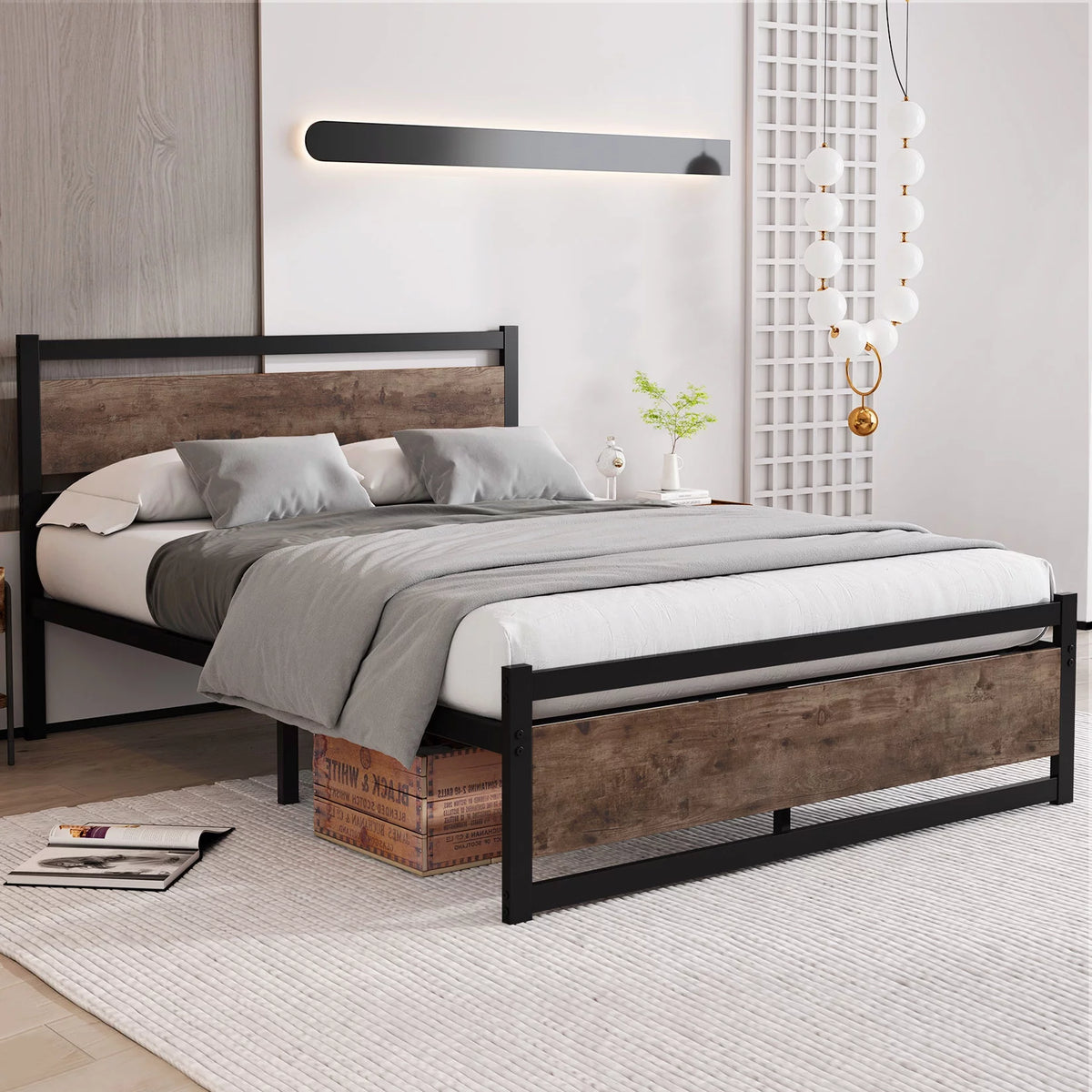 Queen King Bed Frame with Wooden Headboard F3468