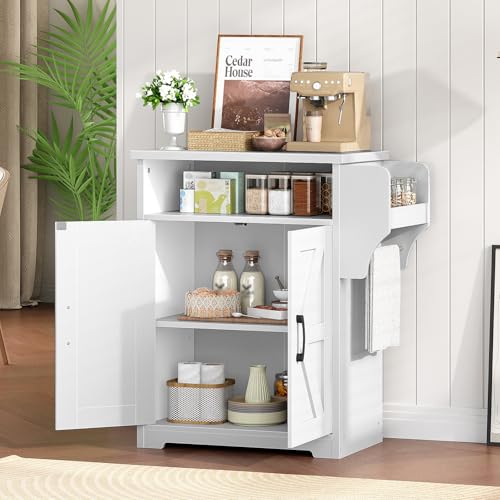 White and Natural Coffee Bar Cabinet with Storage V4707
