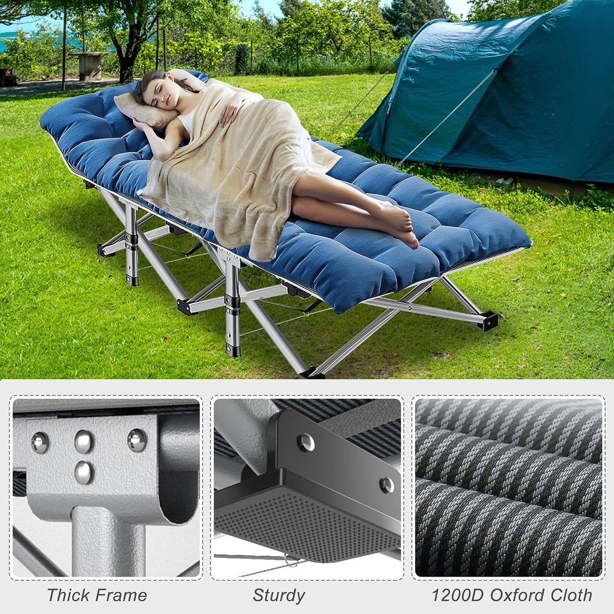 2 Pack Folding Camping Cot with Mattress and Carry Bag T643