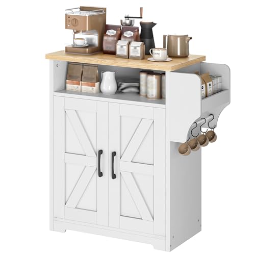 White and Natural Coffee Bar Cabinet with Storage V4707
