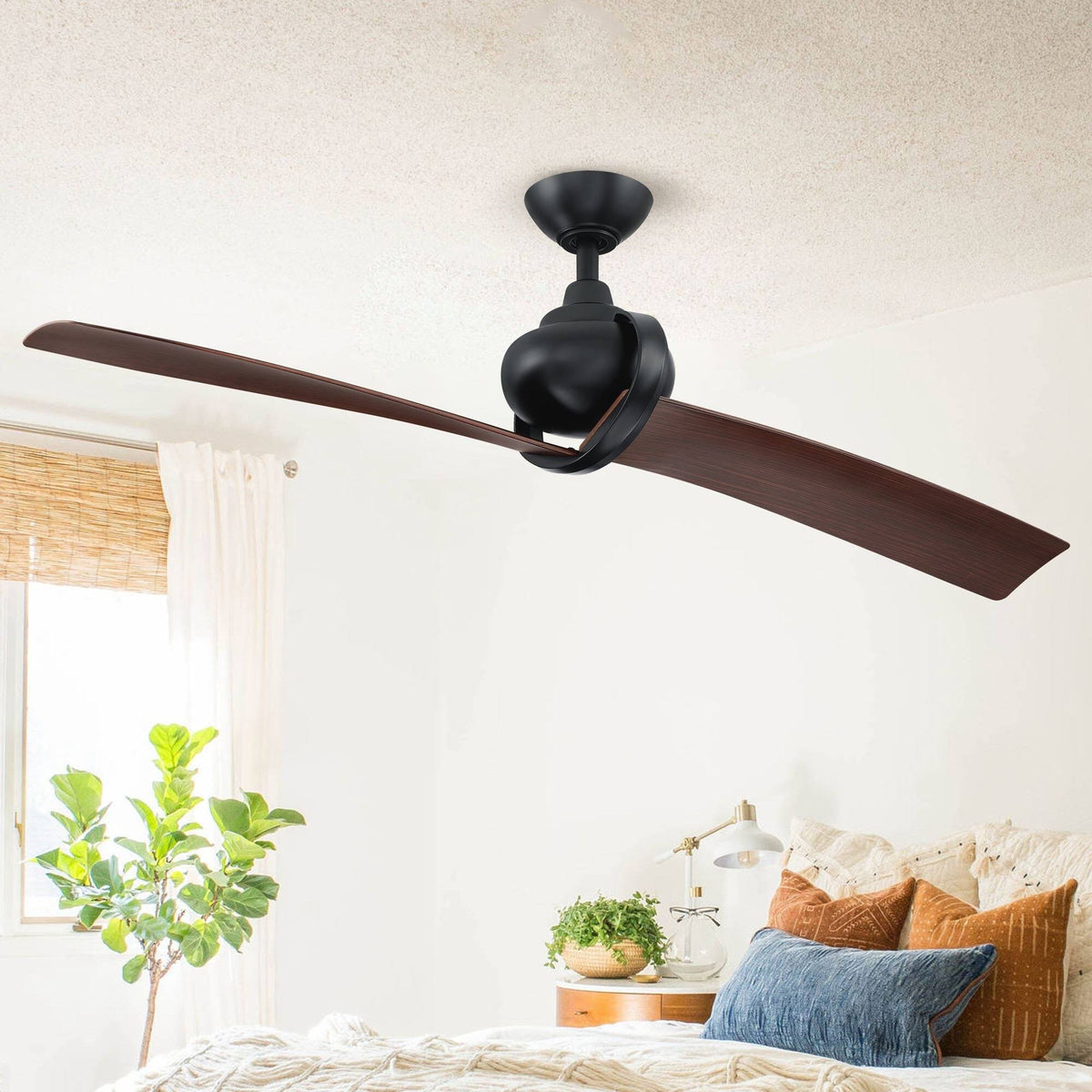 Matte Black 2-Blade Ceiling Fan with Remote N121290