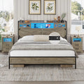 Queen Size Metal Platform Bed Frame with Storage Headboard C3947