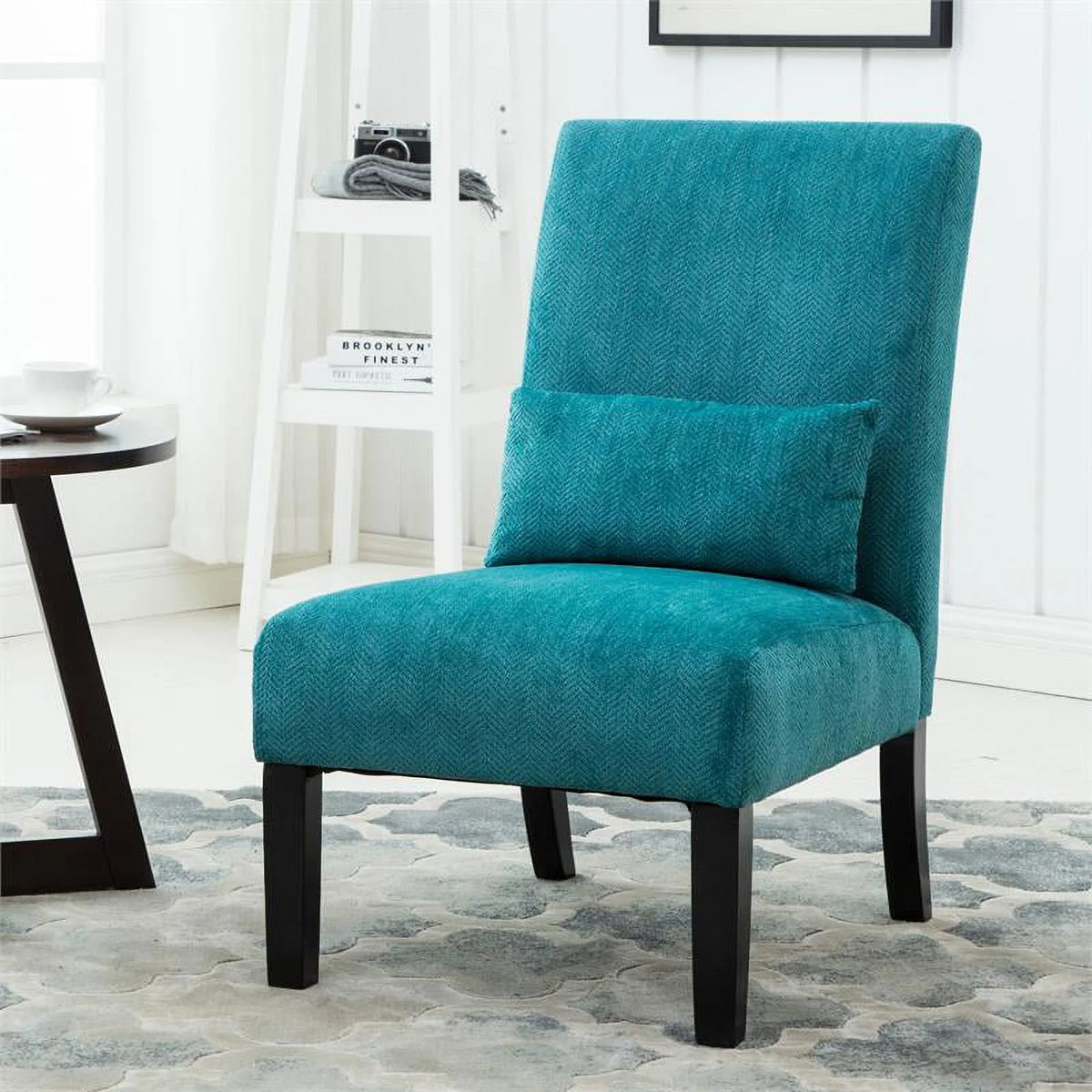 Teal Blue Chenille Accent Chair with Pillow S803