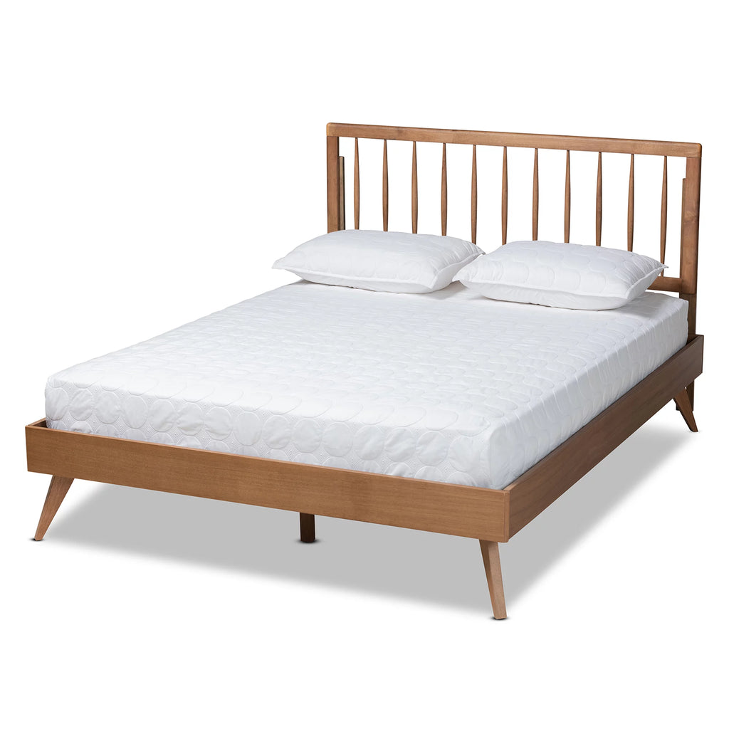 Full Ash Walnut Wood Platform Bed Y77730