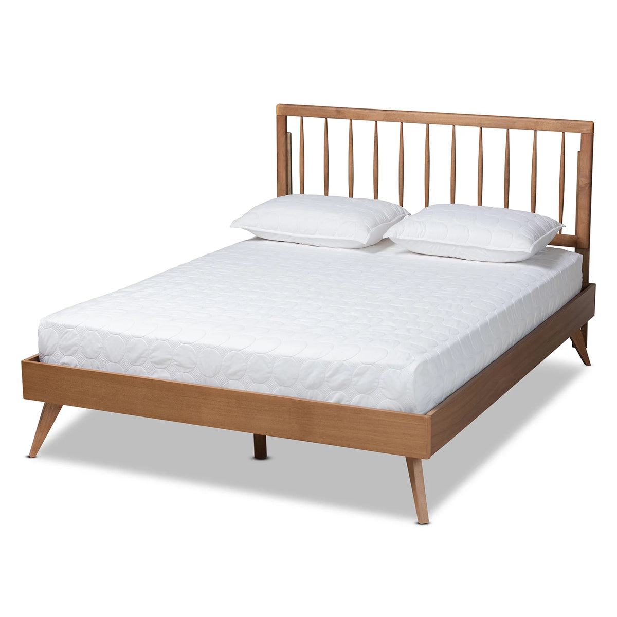 Full Ash Walnut Wood Platform Bed Y77730