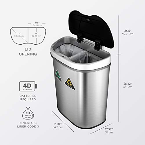 Automatic Touchless Motion Sensor Semi-Round Trash Can/Recycler, 18.5 Gal. 70 L., Stainless Steel K855879