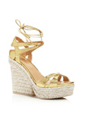 Gold Beige Metallic Strappy Open Toe Platform Lace-Up Espadrille Shoes F46030