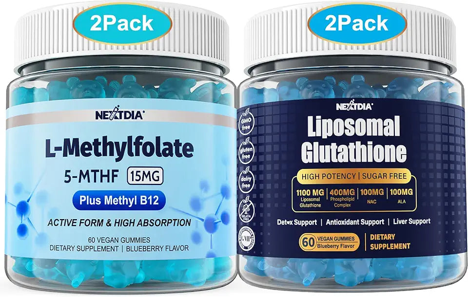 L-MethylFolate 15mg & Methyl B12 Gummies + 1100mg Liposomal Glutathione Gummies C556120